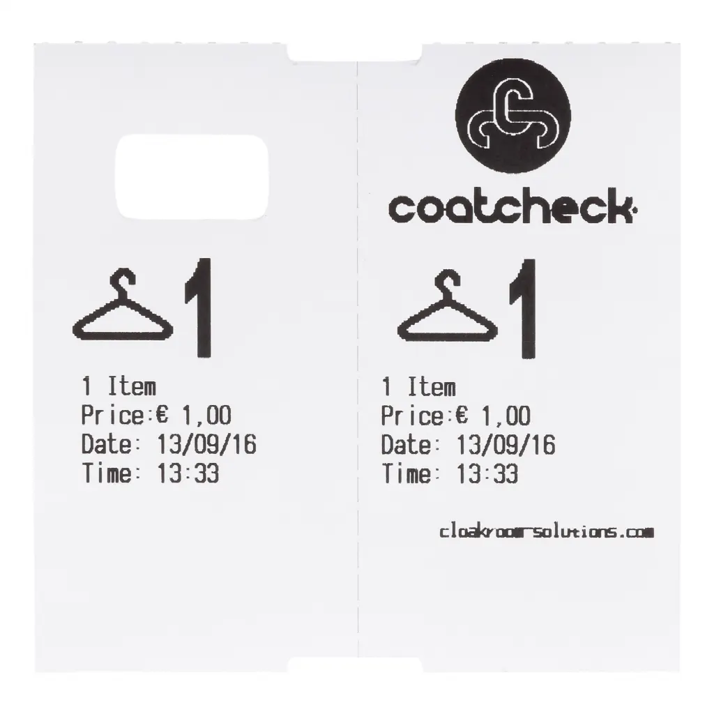 Coatcheck cloakroom tickets, 14 rolls x 325 tickets, white