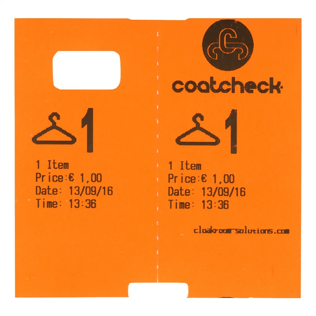 Rolki biletów szatniowych CoatCheck, 14x 325 biletów, różne kolory