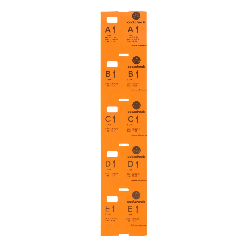 Coatcheck cloakroom tickets, 14 rolls x 325 tickets, Orange